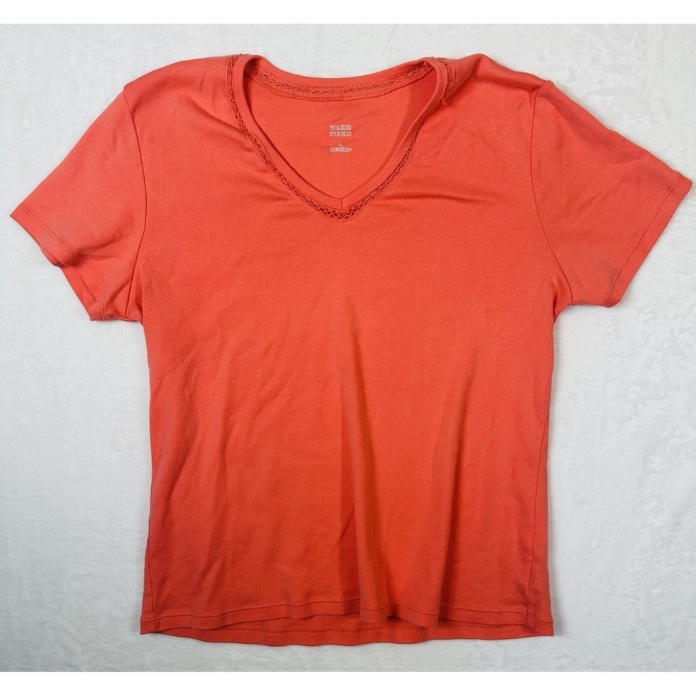 Valerie Stevens Women's Short Sleeve V-Neck‎  T Shirt Peach size Large